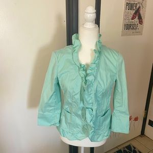 Petite Mint green 3/4 sleeve dress jacket with ruffles and pockets from Talbots